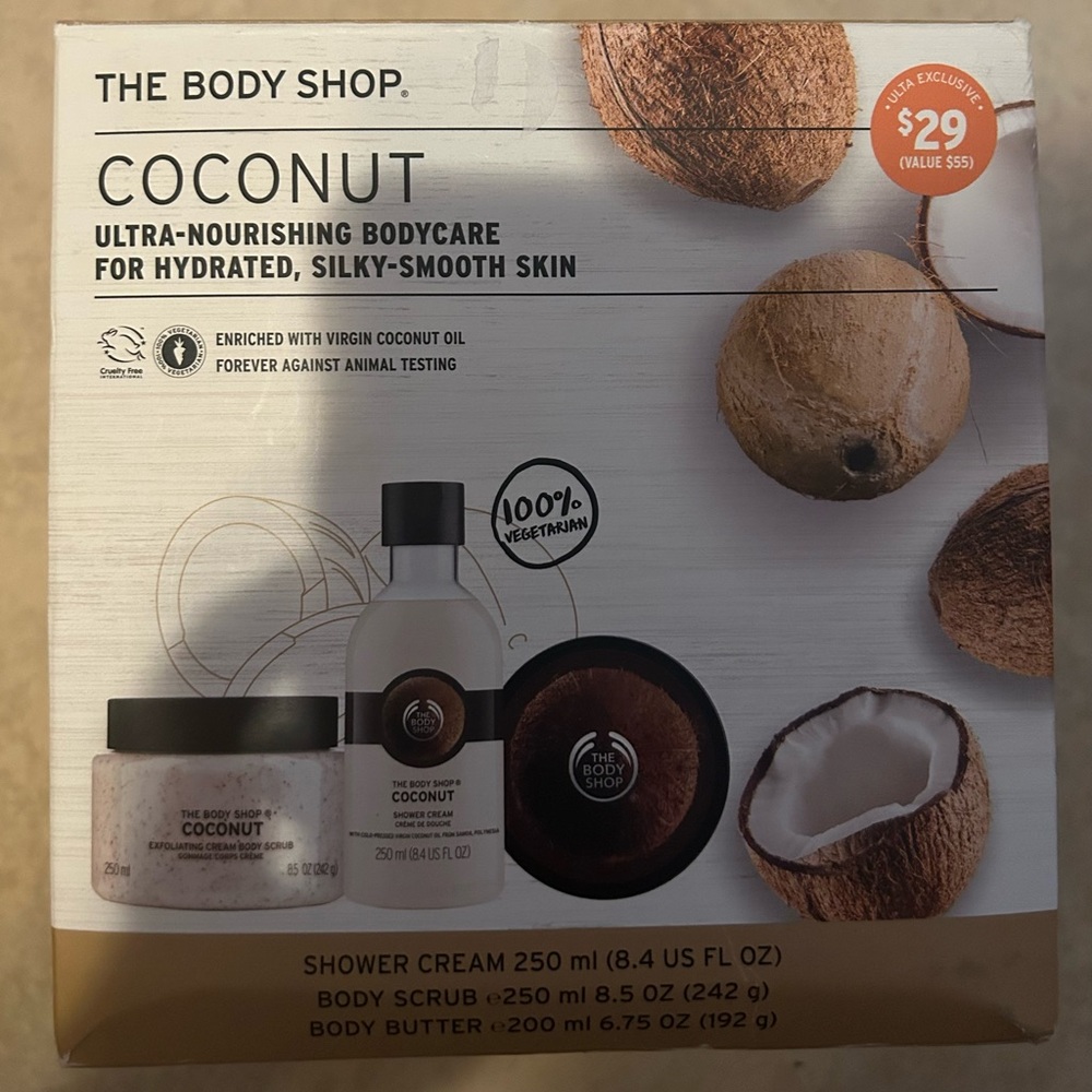 NEW The Body Shop Coconut set. Shower cream, body scrub, and body butter